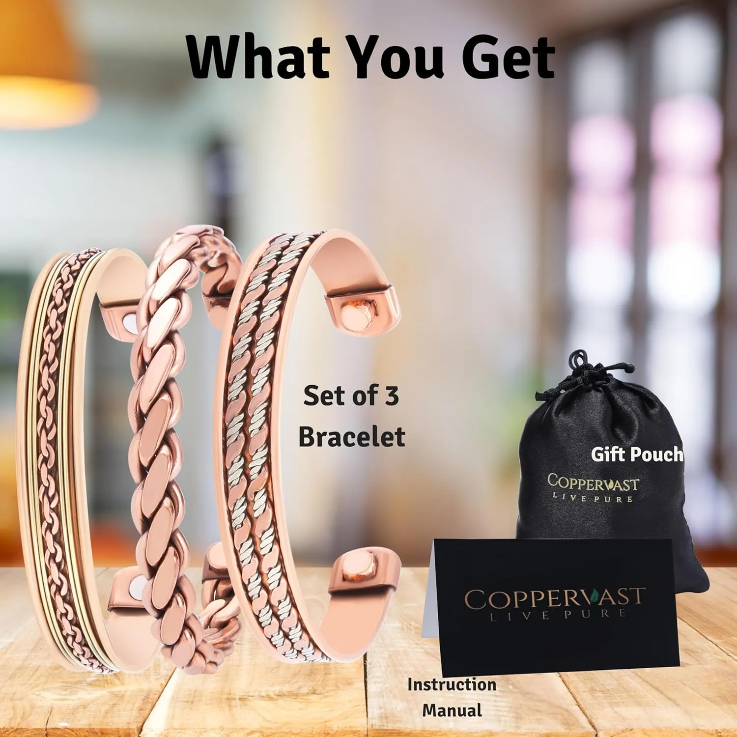 Copper Bracelets- for Men and Women| Set of 3 with Gift Bag |Handmade 100% Copper