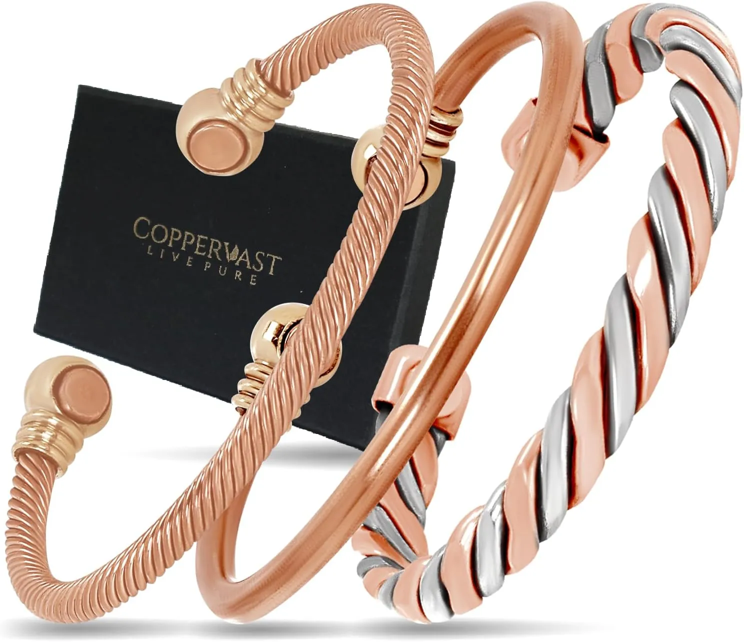 Copper Bracelets- for Men and Women| Set of 3 with Gift Bag |Handmade 100% Copper