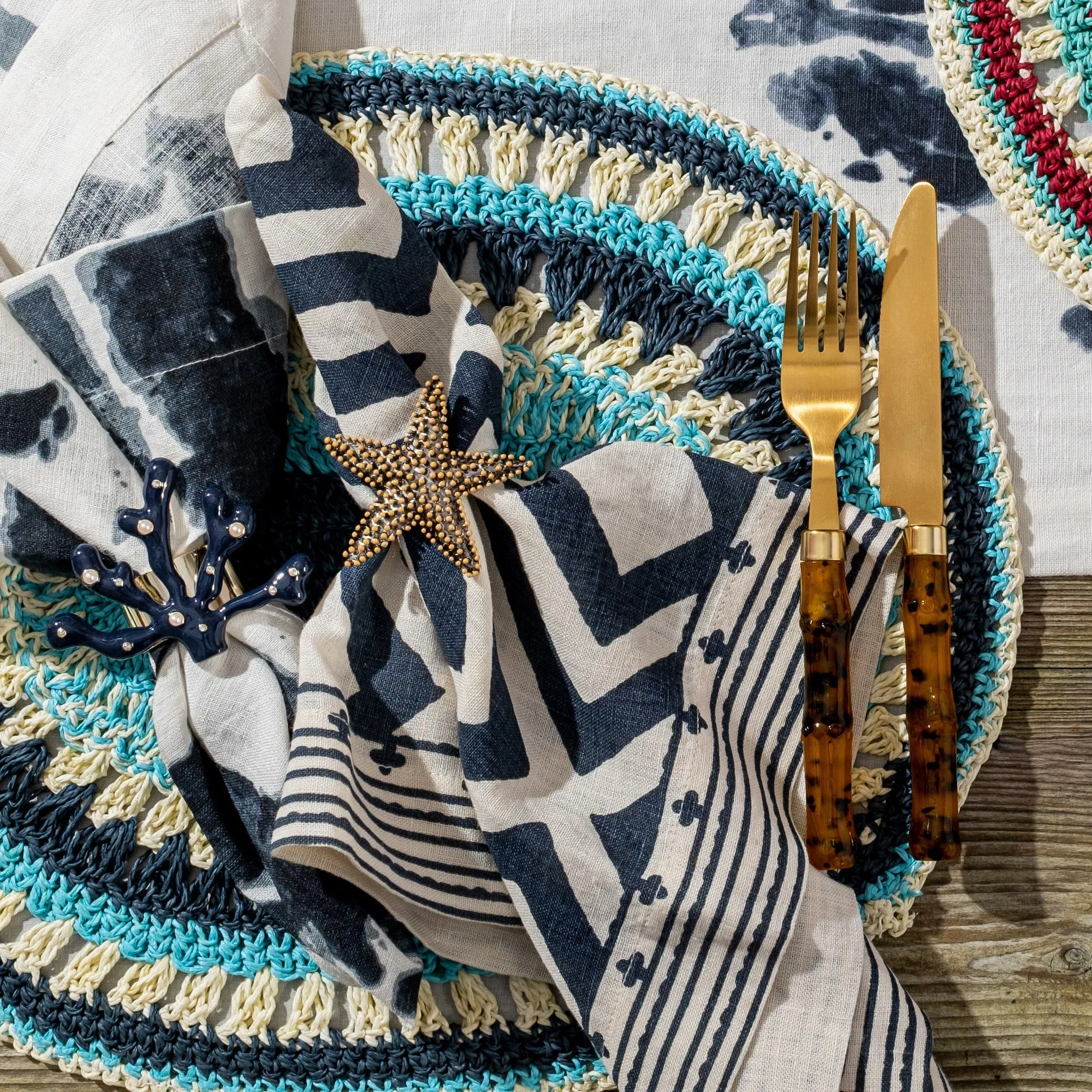 Coral Napkins Rings, Navy, Set of Four