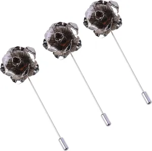 COSMOS Pack of 3 Men's Suit Metal Rose Lapel Flower Pin
