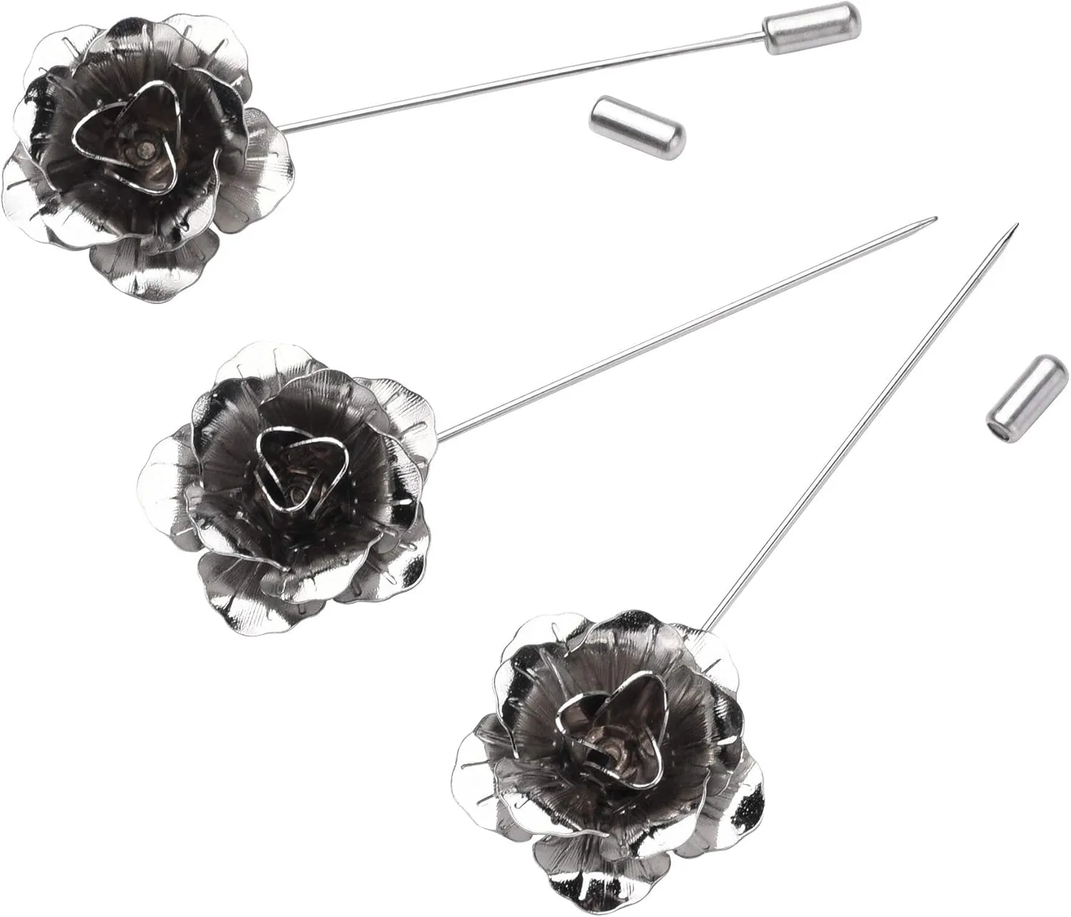 COSMOS Pack of 3 Men's Suit Metal Rose Lapel Flower Pin