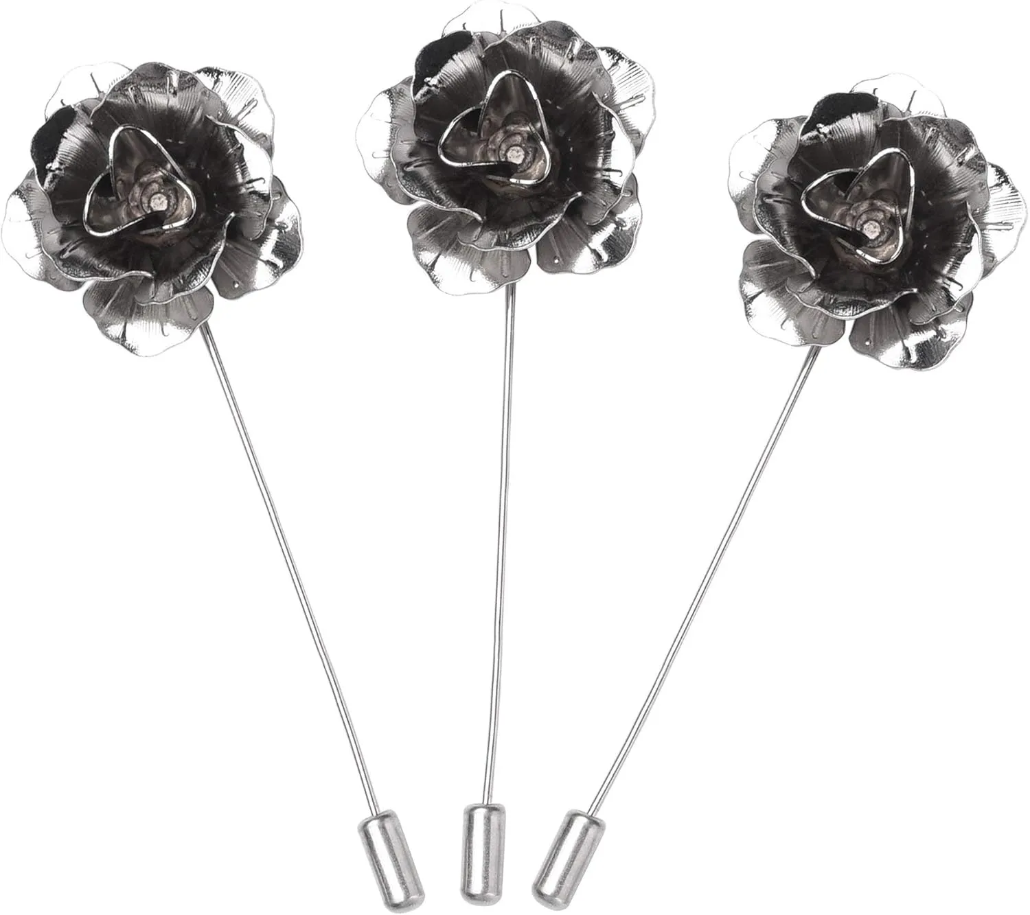 COSMOS Pack of 3 Men's Suit Metal Rose Lapel Flower Pin
