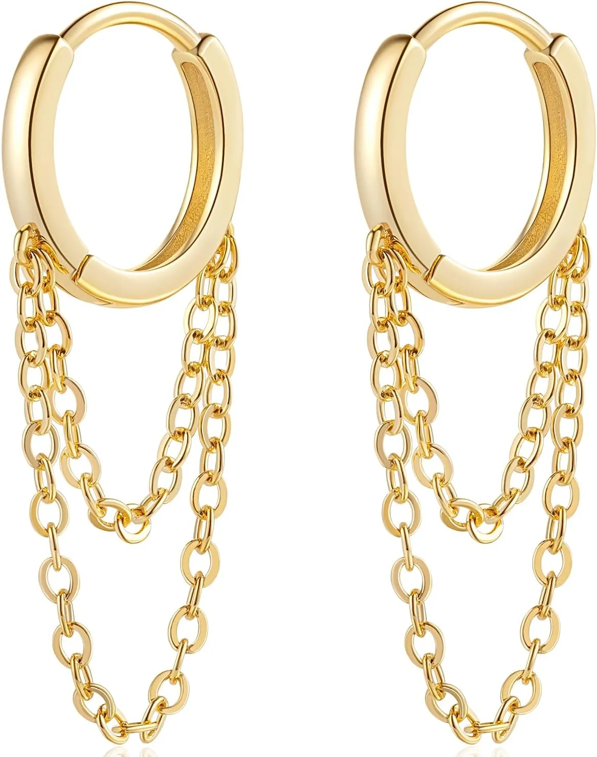 Cossa Gold Chain Earrings for Women 14K Gold Earrings with Chains Drop Earring Minimalist Dangle Chain Earring Well Polished Huggie Hoop Earring 13mm and 19mm
