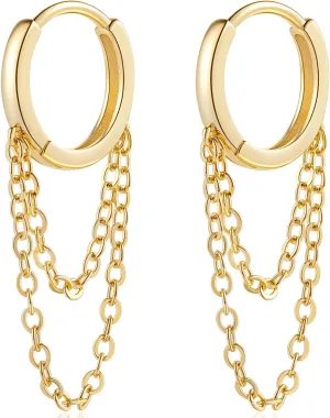 Cossa Gold Chain Earrings for Women 14K Gold Earrings with Chains Drop Earring Minimalist Dangle Chain Earring Well Polished Huggie Hoop Earring 13mm and 19mm
