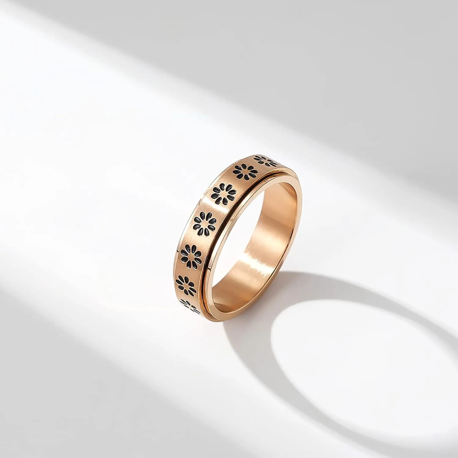 Couple Ring Relief Anxiety Decompression Flower Rotating Titanium Steel Ring Size 5-11