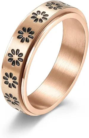 Couple Ring Relief Anxiety Decompression Flower Rotating Titanium Steel Ring Size 5-11