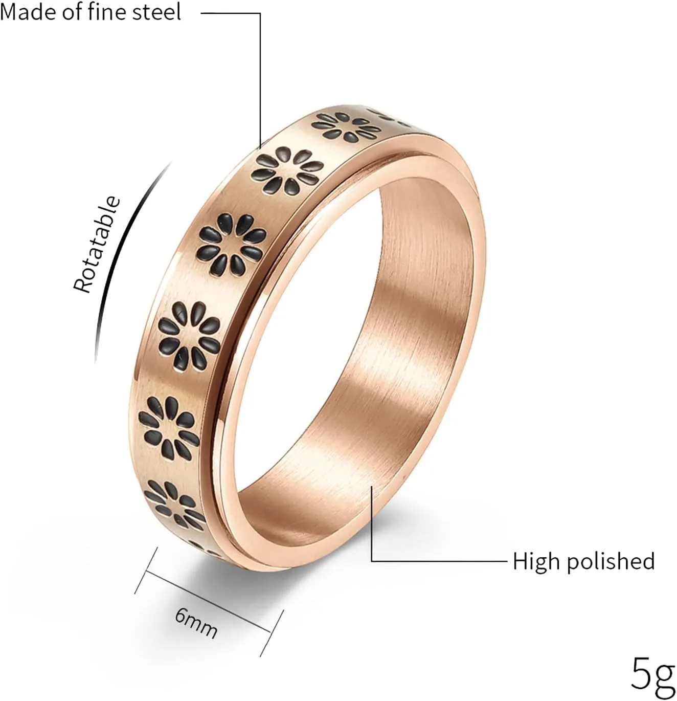 Couple Ring Relief Anxiety Decompression Flower Rotating Titanium Steel Ring Size 5-11