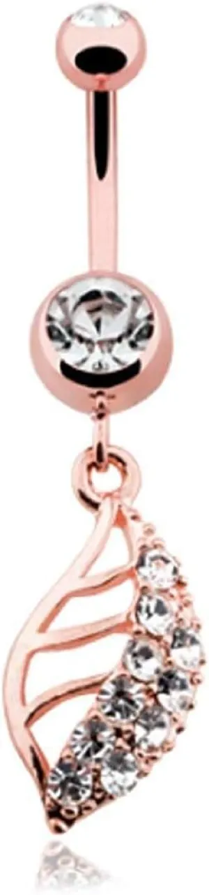 Covet Jewelry Rose Gold Graceful Leaf Diamond Belly Button Ring