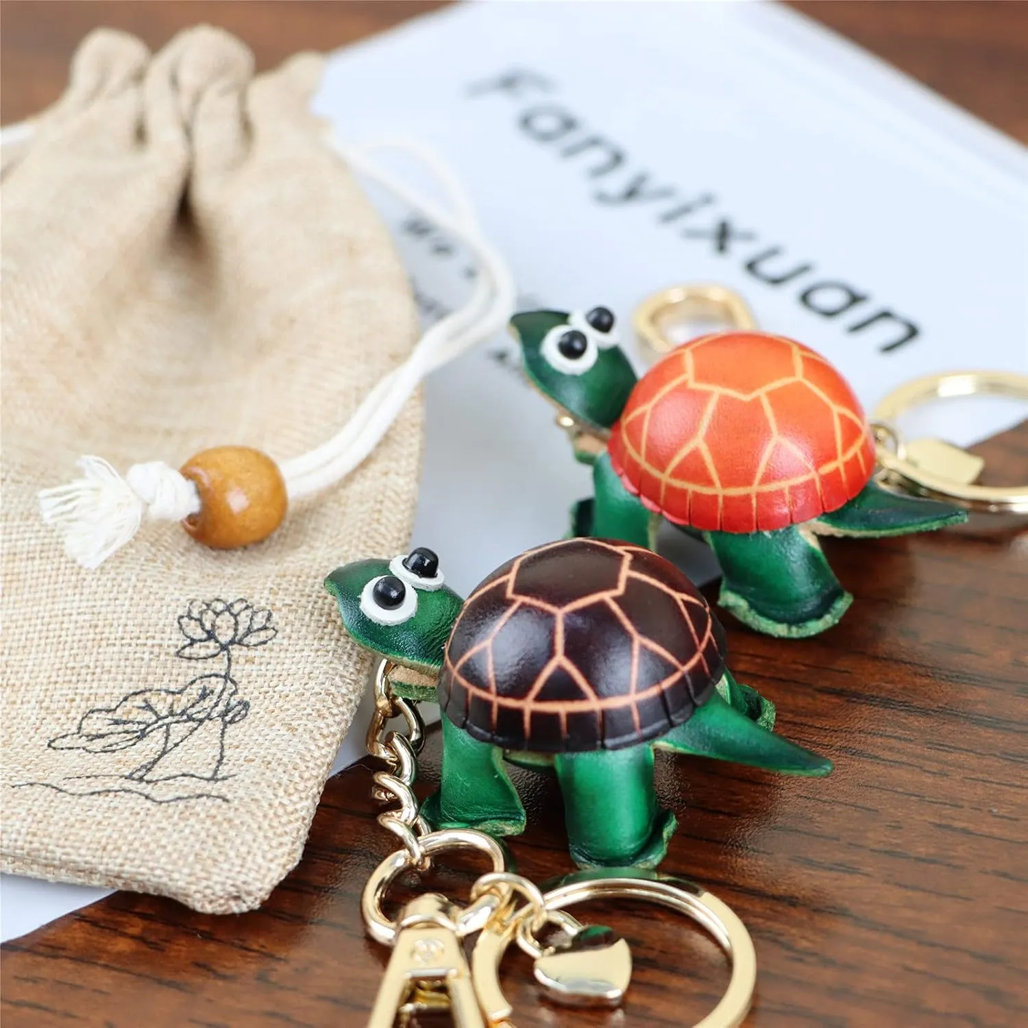Cowhide Handmade Small Tortoise Keychain Male Cute Small Gift Girl Backpack Pendant