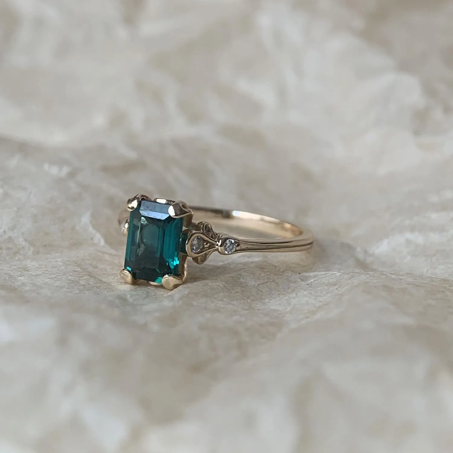 Created Emerald Engagement Rings May Birthstone Ring Dainty Vintage Wedding Ring Anniversary Jewelry Gift