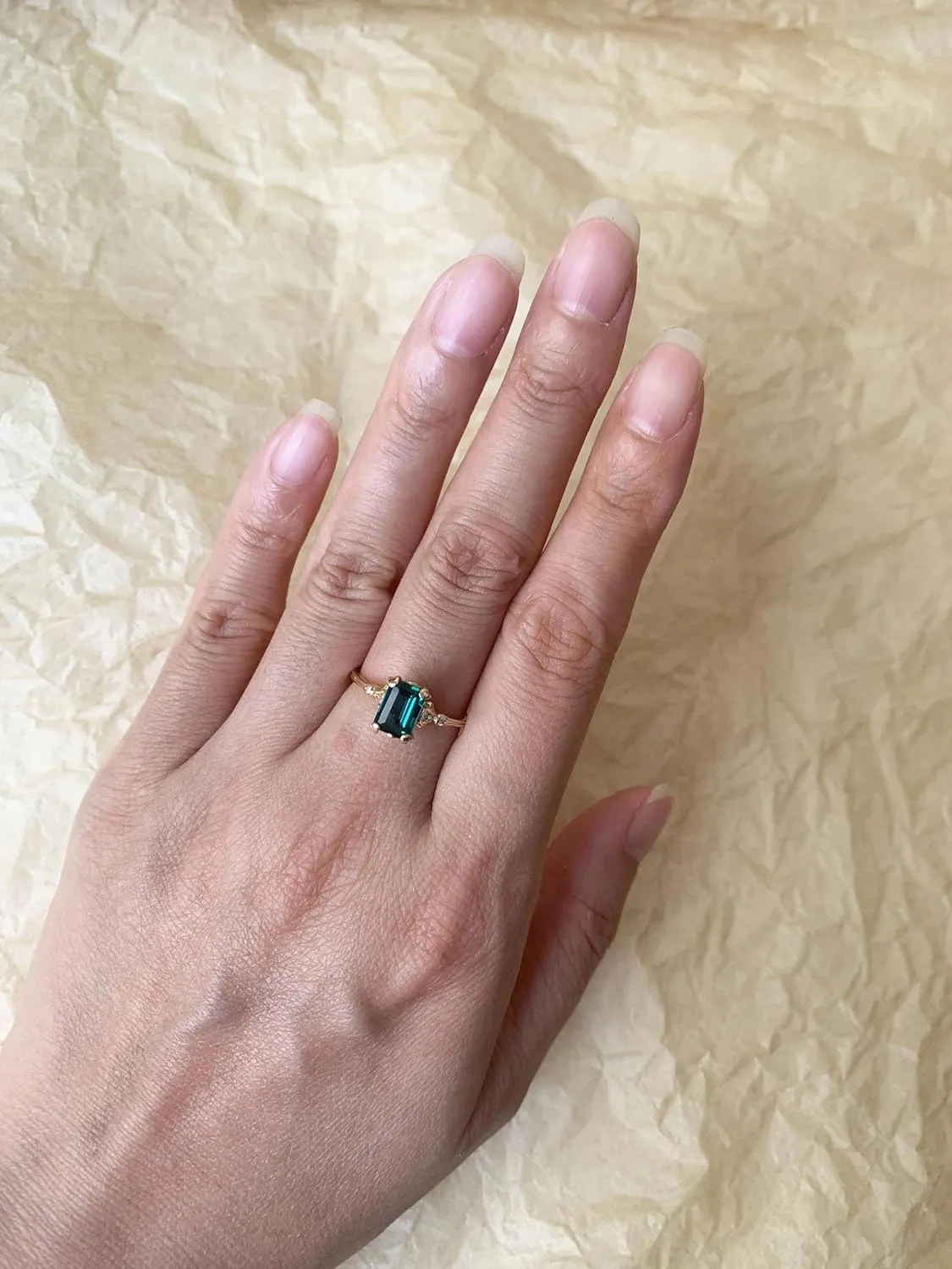 Created Emerald Engagement Rings May Birthstone Ring Dainty Vintage Wedding Ring Anniversary Jewelry Gift