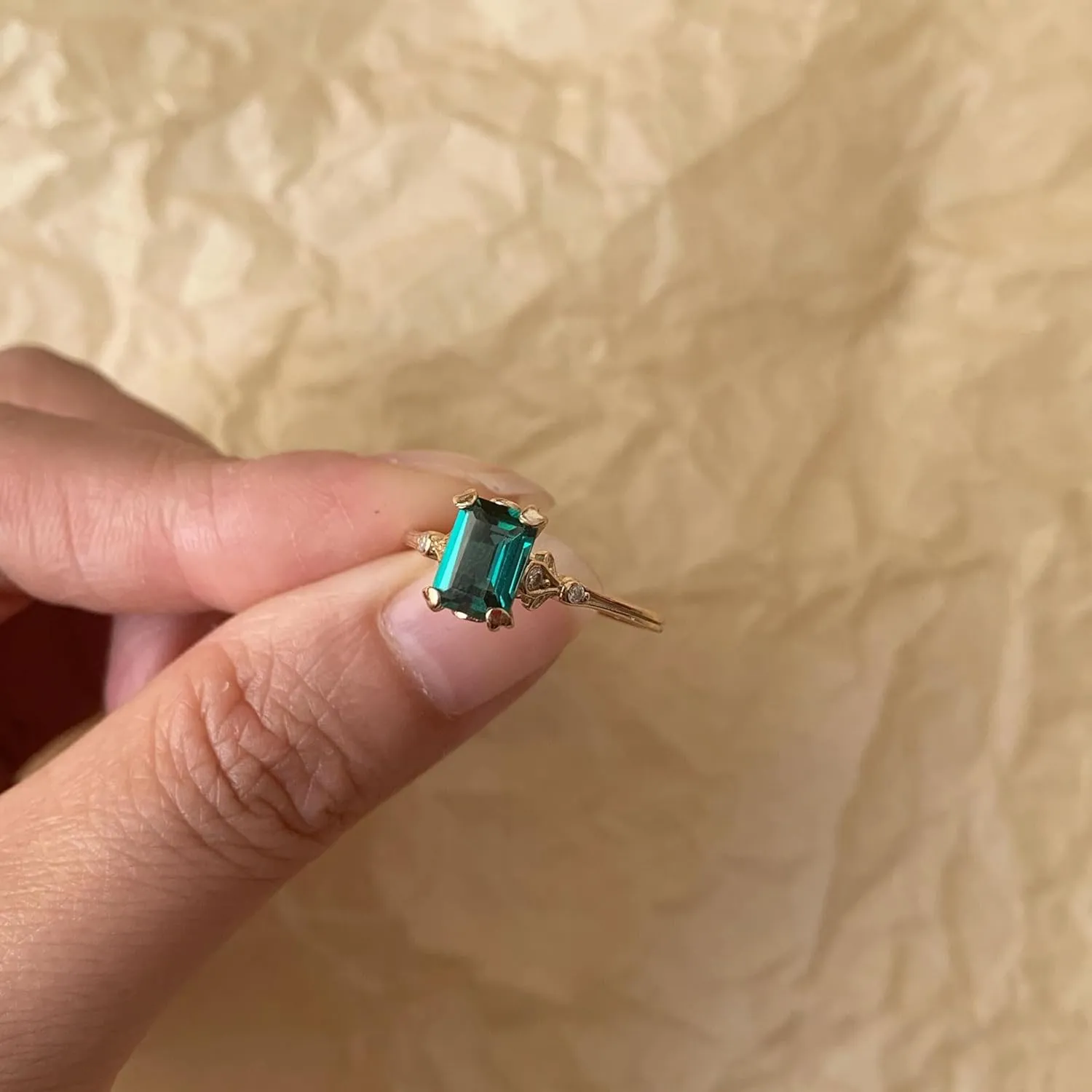 Created Emerald Engagement Rings May Birthstone Ring Dainty Vintage Wedding Ring Anniversary Jewelry Gift