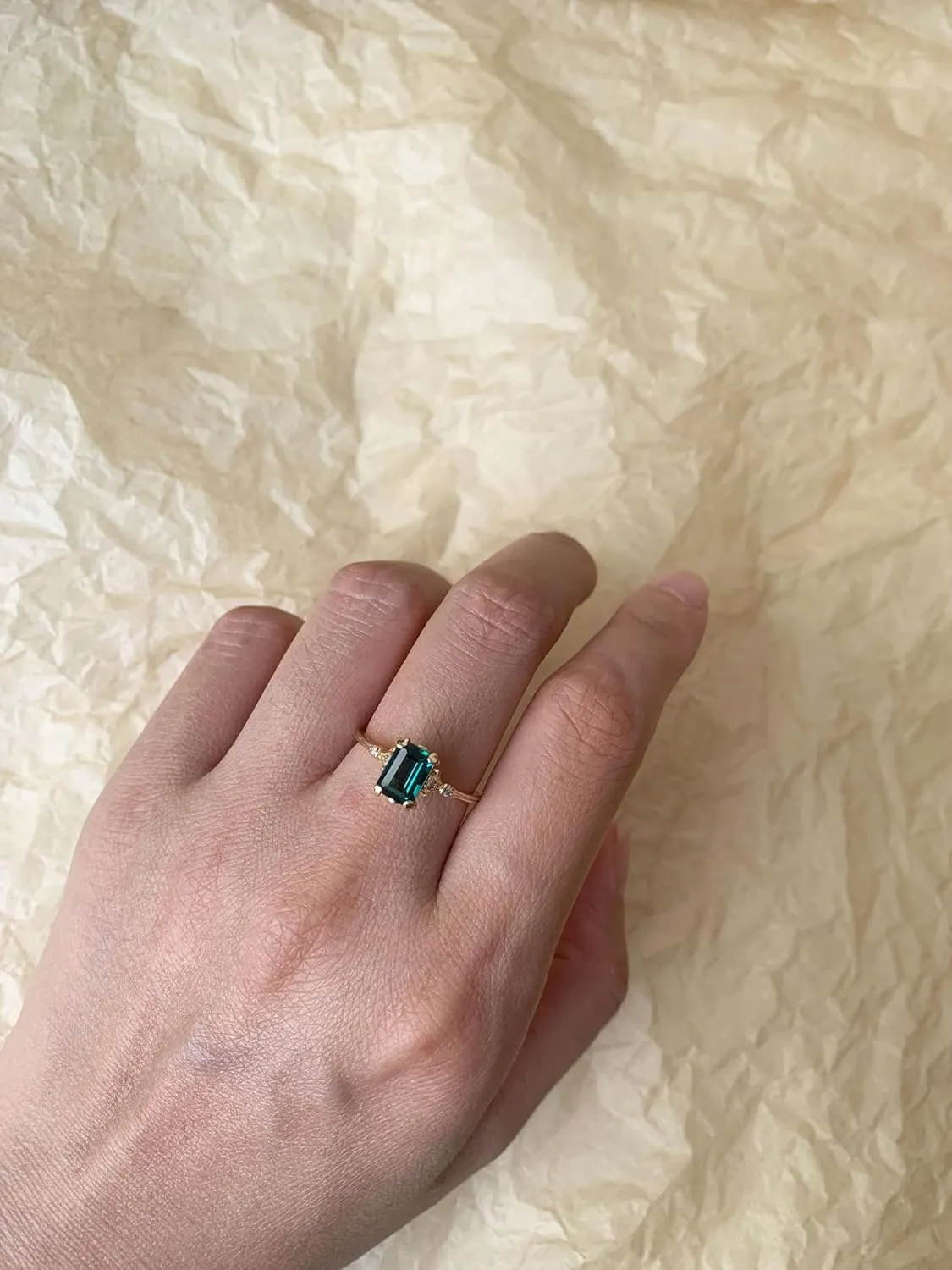 Created Emerald Engagement Rings May Birthstone Ring Dainty Vintage Wedding Ring Anniversary Jewelry Gift