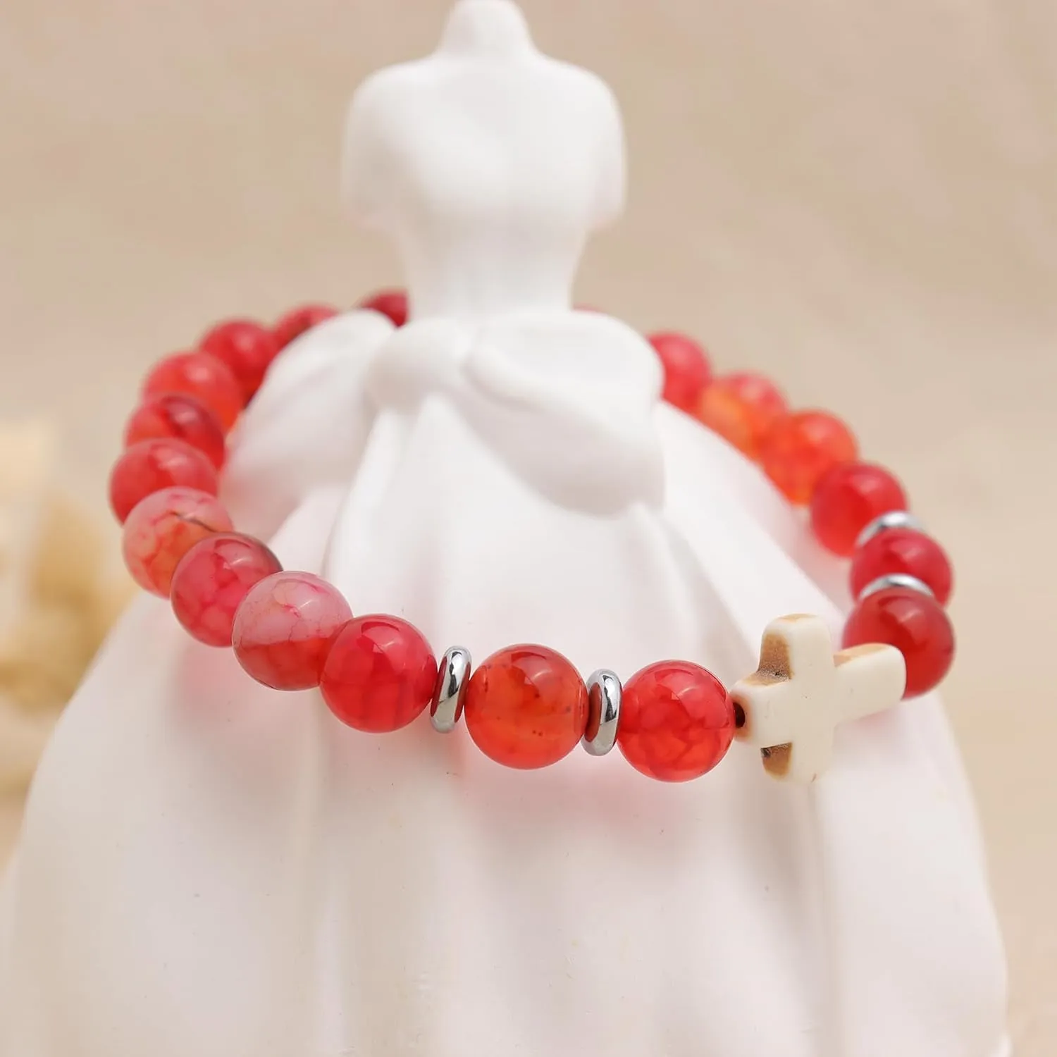 Cross Birthstone Gemstone Beaded Stretch Protection Bracelet for Man Woman, Handmade Healing Stone Chakra Beads Elastic Bracelets Accessories Fashion Jewelry Gift.