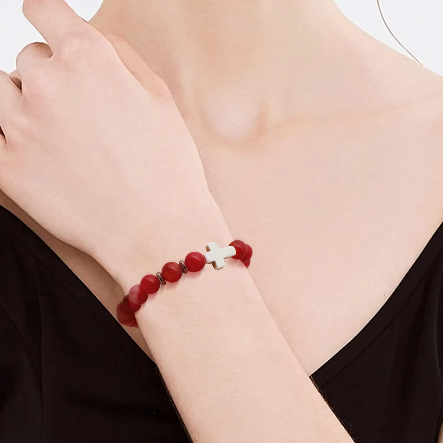 Cross Birthstone Gemstone Beaded Stretch Protection Bracelet for Man Woman, Handmade Healing Stone Chakra Beads Elastic Bracelets Accessories Fashion Jewelry Gift.