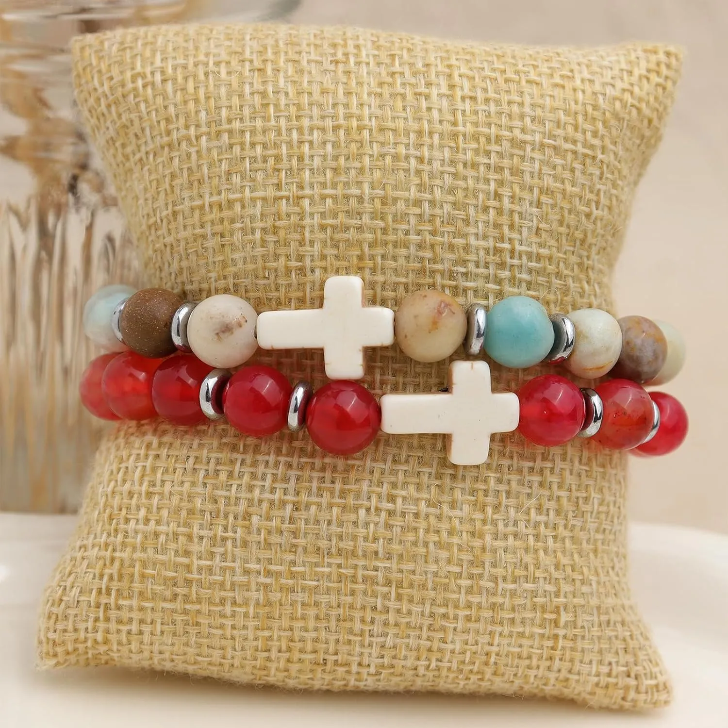 Cross Birthstone Gemstone Beaded Stretch Protection Bracelet for Man Woman, Handmade Healing Stone Chakra Beads Elastic Bracelets Accessories Fashion Jewelry Gift.