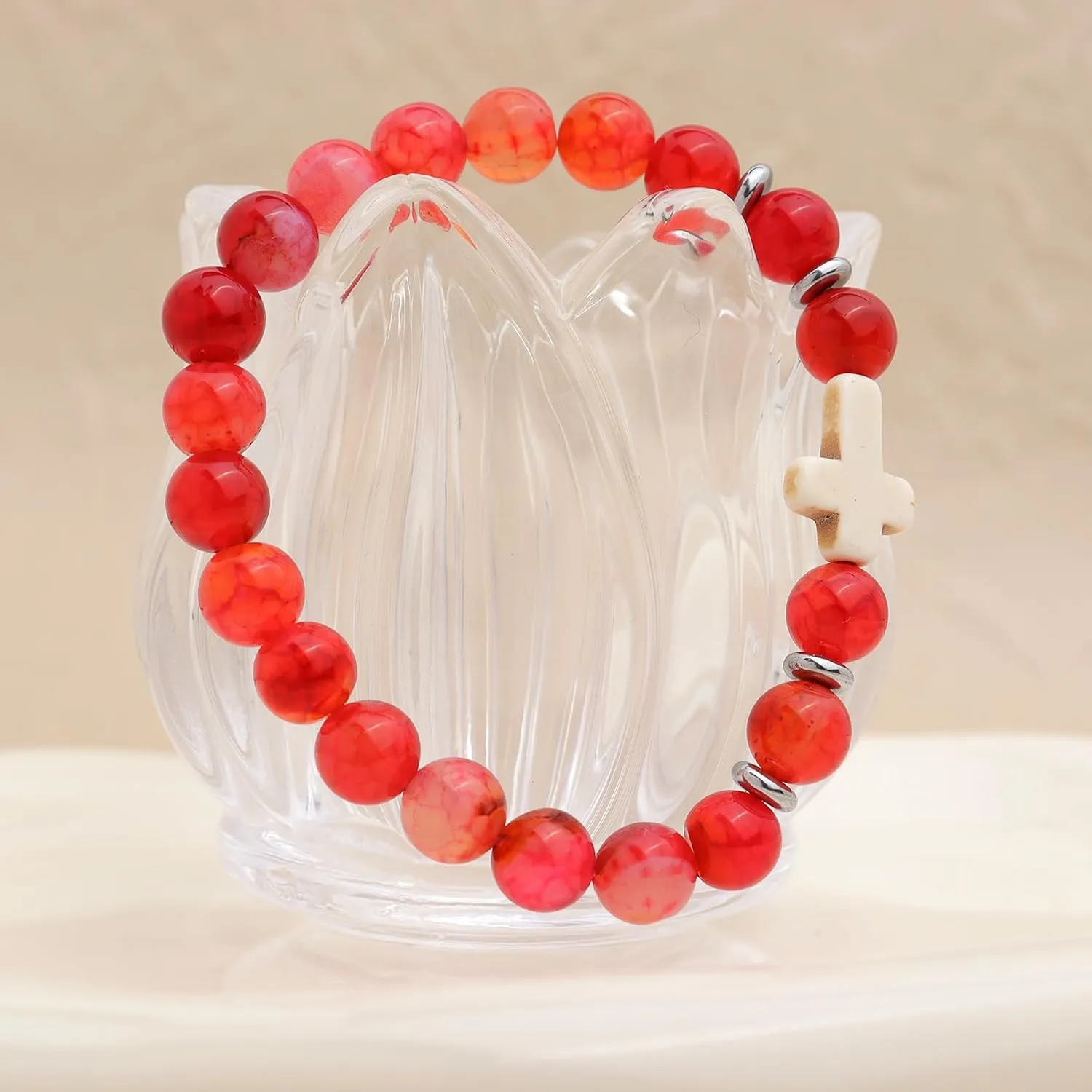 Cross Birthstone Gemstone Beaded Stretch Protection Bracelet for Man Woman, Handmade Healing Stone Chakra Beads Elastic Bracelets Accessories Fashion Jewelry Gift.