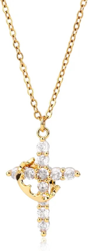 Cross Crown Necklace for Women, Paved Cross Rotated Crown Necklace Dainty Diamond Cross Pendant Necklace for Women Trendy Jewelry Gifts