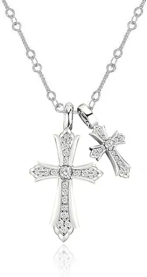 Cross Necklace 14K Silver Plated Double Cross Pendant Necklace Dainty Diamond Big Cross Charm Link Chain Choker Delicate Faith Jewelry Religious Gifts for Women