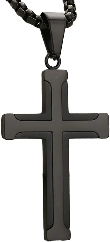 Cross Necklace for Man, Stainless Steel Black/Silver Cross Pendant Necklace, Christian Jewelry Chain