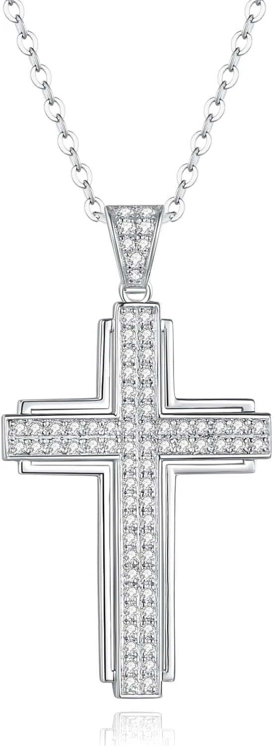 Cross Necklace for Women Moissanite Pendant Necklaces Gifts for Wife Mom Her,S925 Sterling Silver Plated with 18K Gold for Anniversary Birthday Wedding Christmas Valentines Party