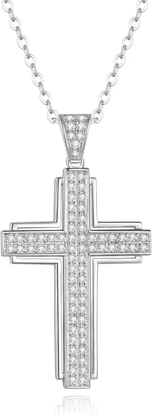 Cross Necklace for Women Moissanite Pendant Necklaces Gifts for Wife Mom Her,S925 Sterling Silver Plated with 18K Gold for Anniversary Birthday Wedding Christmas Valentines Party
