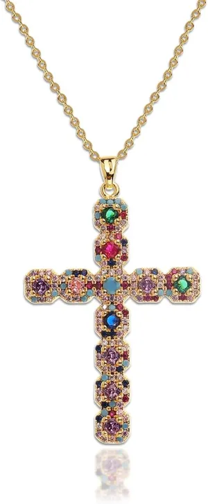 Cross Pendant Necklace for Women Girls - Gothic Catholic Christian Costume Cross Jewelry - Delicate Dainty Cubic Zirconia Rhinestone Stainless Steel Hypoallergenic Chain Christmas Gift