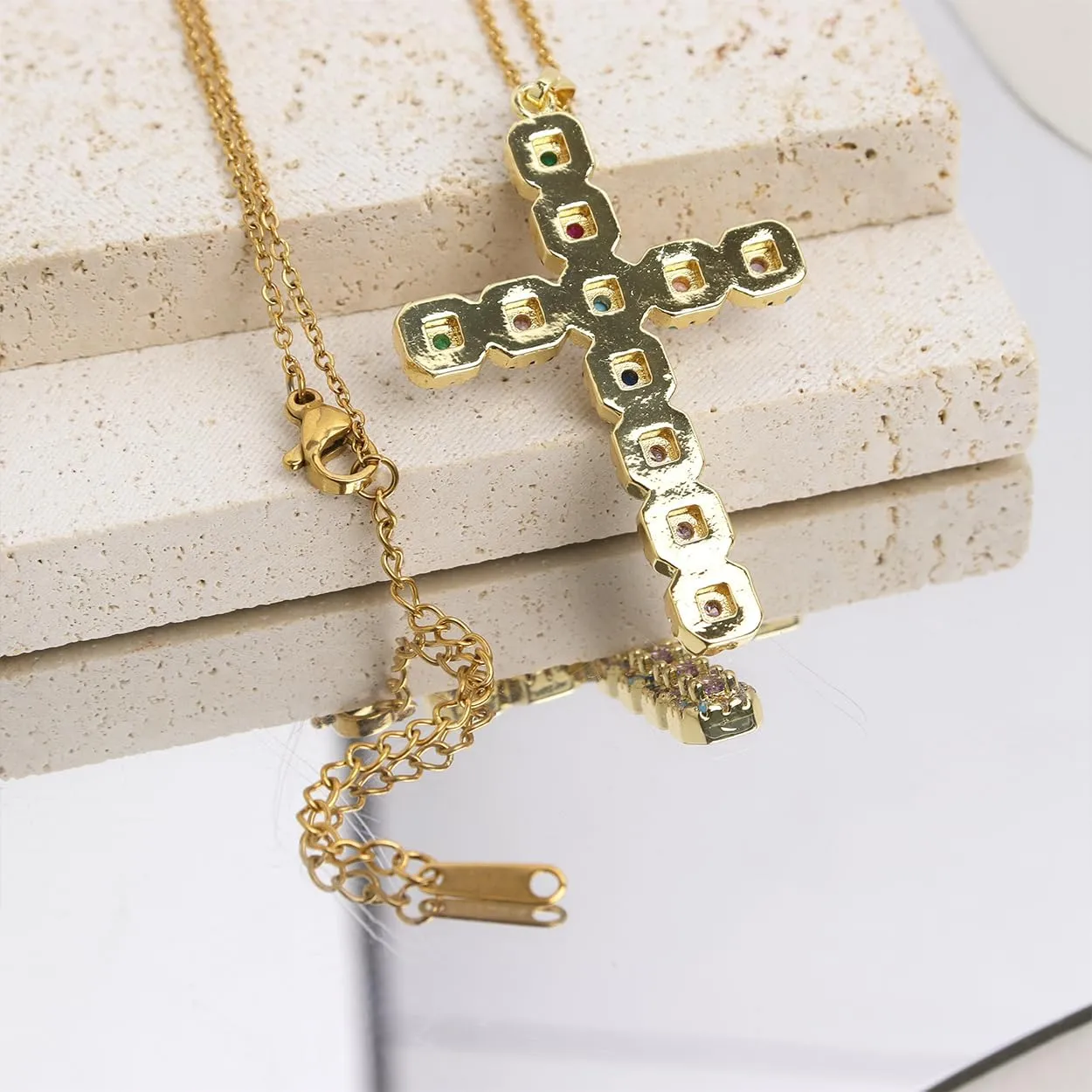Cross Pendant Necklace for Women Girls - Gothic Catholic Christian Costume Cross Jewelry - Delicate Dainty Cubic Zirconia Rhinestone Stainless Steel Hypoallergenic Chain Christmas Gift