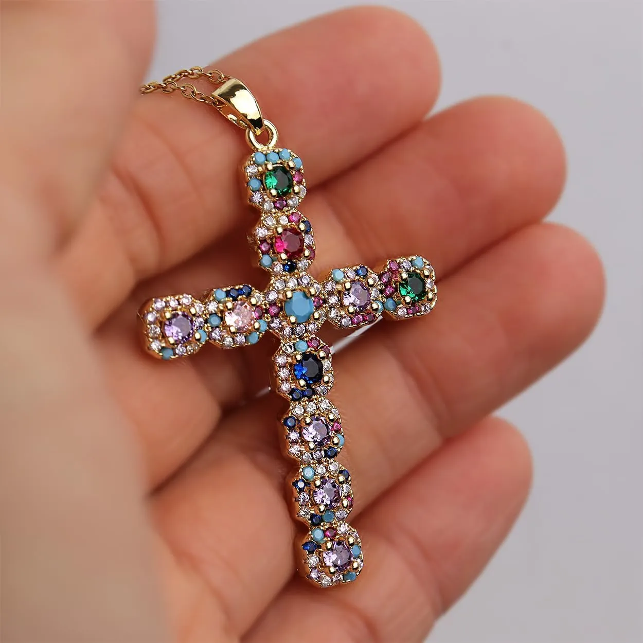 Cross Pendant Necklace for Women Girls - Gothic Catholic Christian Costume Cross Jewelry - Delicate Dainty Cubic Zirconia Rhinestone Stainless Steel Hypoallergenic Chain Christmas Gift