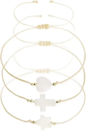 Cross Star Heart Charm Stackable Bracelets Set for Women, 3 PCS Simple Handmade String Rope Braided Adjustable Bracelet Friendship Bohemian Summer Jewelry Gift