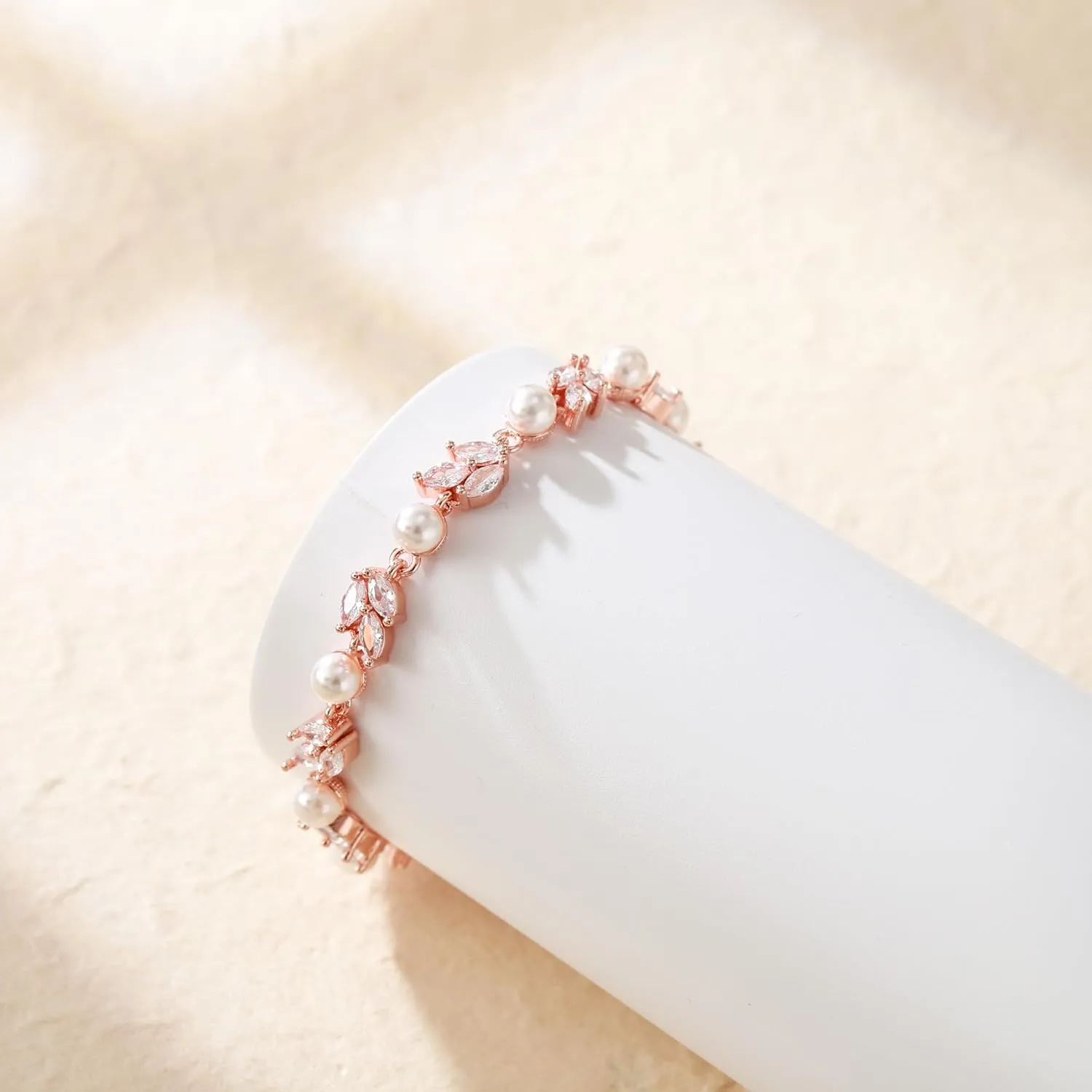 Crysdue Wedding Bridal Link Bracelet for Brides Bridesmaids, Marquise Cubic Zirconia Tennis Bracelets for Women Prom Jewelry