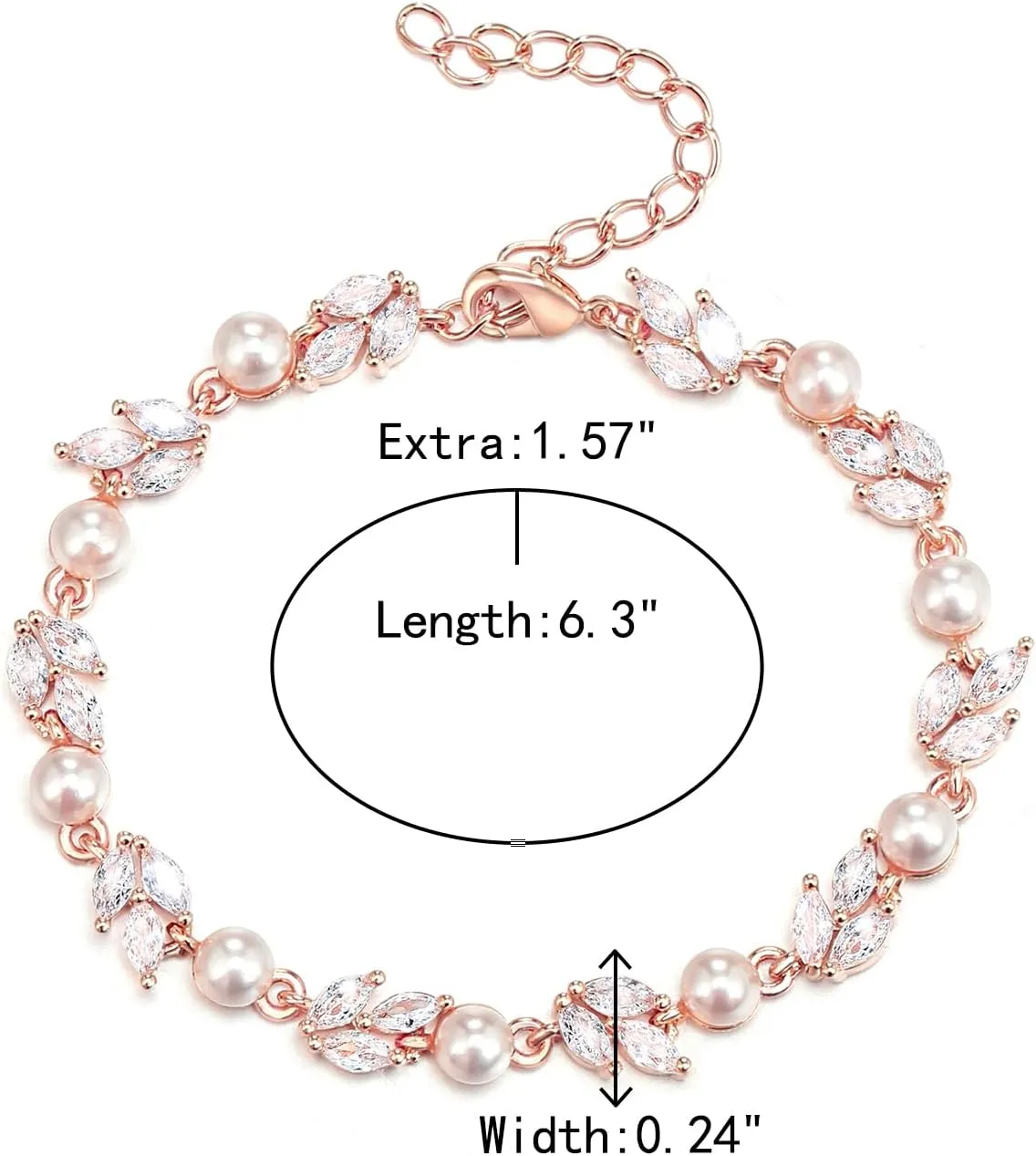Crysdue Wedding Bridal Link Bracelet for Brides Bridesmaids, Marquise Cubic Zirconia Tennis Bracelets for Women Prom Jewelry