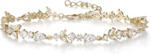 Crysdue Wedding Bridal Link Bracelet for Brides Bridesmaids, Marquise Cubic Zirconia Tennis Bracelets for Women Prom Jewelry