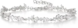 Crysdue Wedding Bridal Link Bracelet for Brides Bridesmaids, Marquise Cubic Zirconia Tennis Bracelets for Women Prom Jewelry