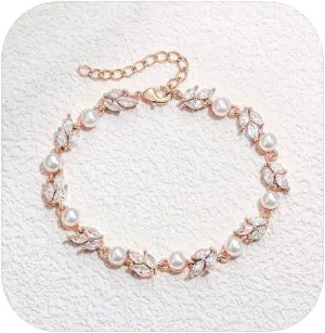 Crysdue Wedding Bridal Link Bracelet for Brides Bridesmaids, Marquise Cubic Zirconia Tennis Bracelets for Women Prom Jewelry