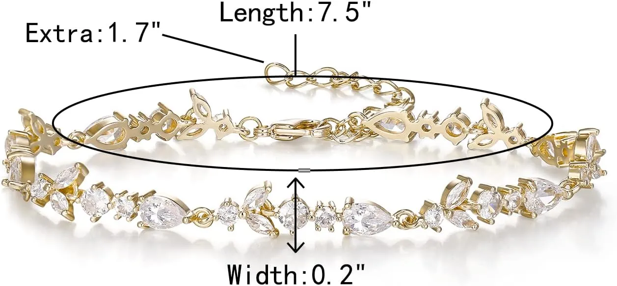 Crysdue Wedding Bridal Link Bracelet for Brides Bridesmaids, Marquise Cubic Zirconia Tennis Bracelets for Women Prom Jewelry
