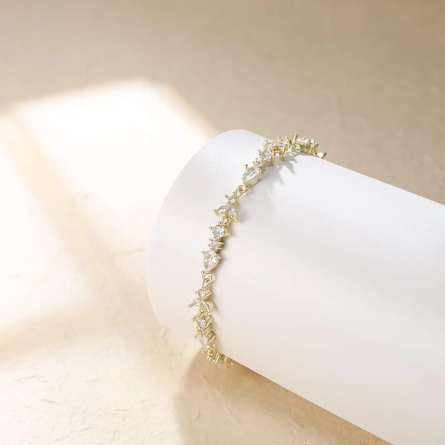 Crysdue Wedding Bridal Link Bracelet for Brides Bridesmaids, Marquise Cubic Zirconia Tennis Bracelets for Women Prom Jewelry
