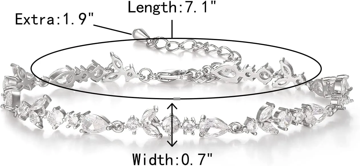 Crysdue Wedding Bridal Link Bracelet for Brides Bridesmaids, Marquise Cubic Zirconia Tennis Bracelets for Women Prom Jewelry