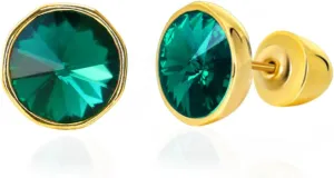 Crystal Gemstone Stud Earrings | 18k Gold Plated Zircon CZ Birthstone Earrings | Preppy Dainty Jewelry Set Gift for Wife Mom Daughter Girlfriend