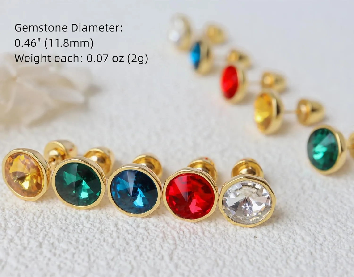 Crystal Gemstone Stud Earrings | 18k Gold Plated Zircon CZ Birthstone Earrings | Preppy Dainty Jewelry Set Gift for Wife Mom Daughter Girlfriend