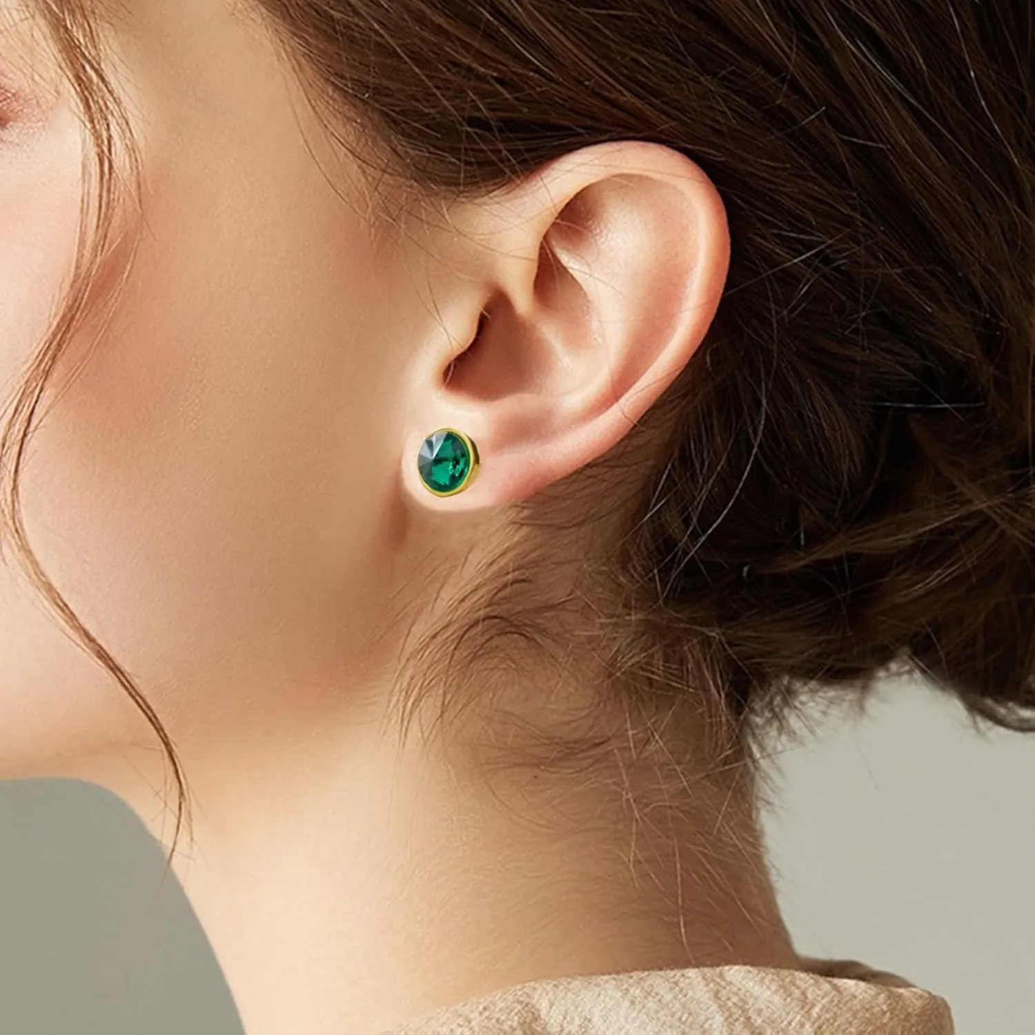 Crystal Gemstone Stud Earrings | 18k Gold Plated Zircon CZ Birthstone Earrings | Preppy Dainty Jewelry Set Gift for Wife Mom Daughter Girlfriend