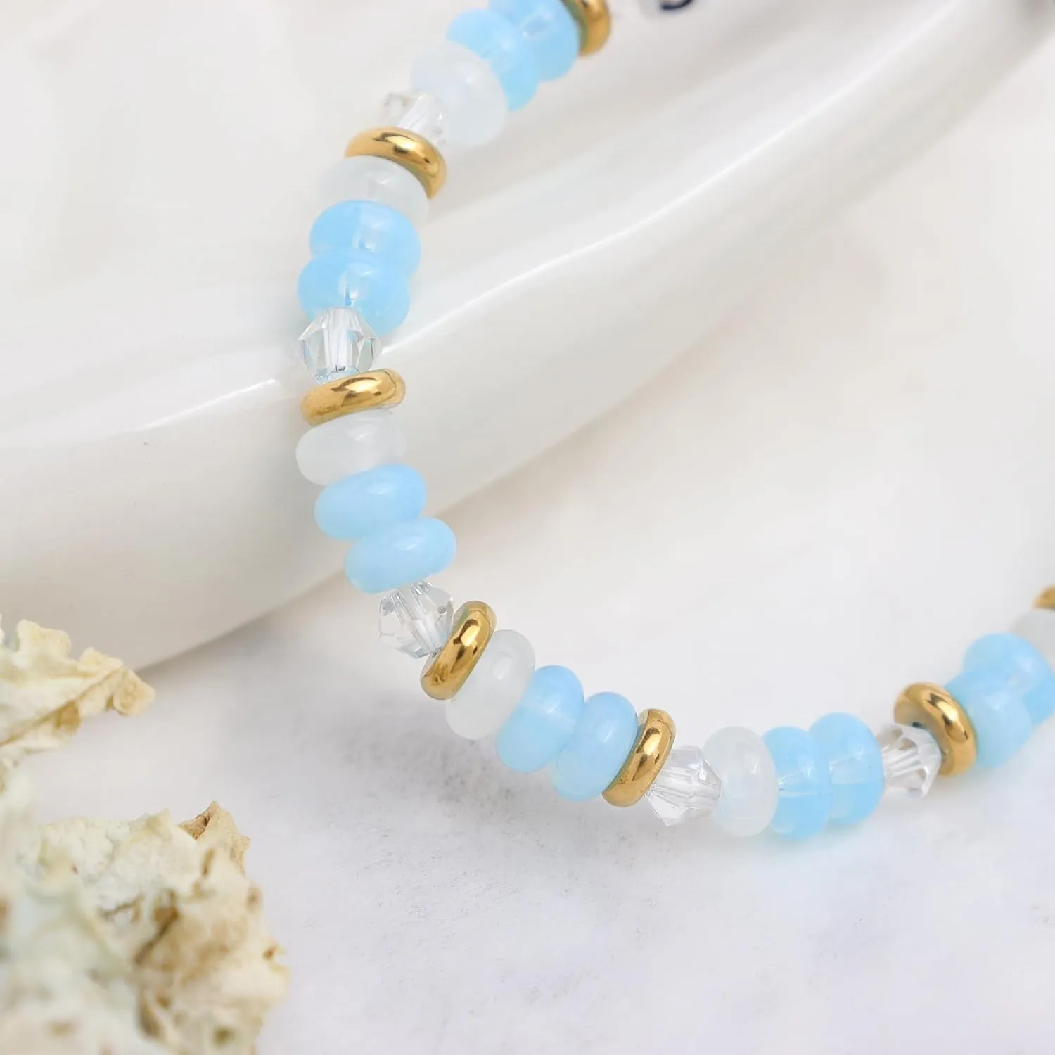 Crystal Letter Beaded Stretch Bracelets for Women, Trendy Boho Gold Natural Stone Beads Bracelet Jewelry Gift.