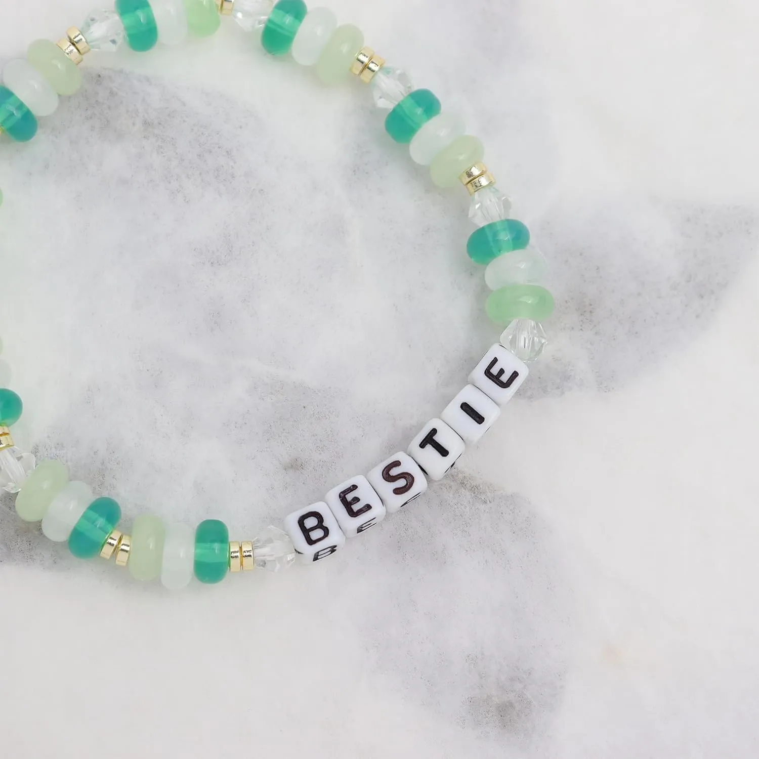 Crystal Letter Beaded Stretch Bracelets for Women, Trendy Boho Gold Natural Stone Beads Bracelet Jewelry Gift.