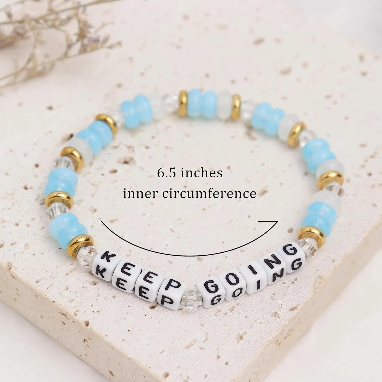 Crystal Letter Beaded Stretch Bracelets for Women, Trendy Boho Gold Natural Stone Beads Bracelet Jewelry Gift.
