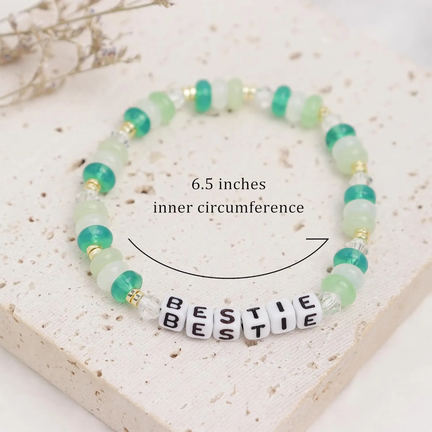 Crystal Letter Beaded Stretch Bracelets for Women, Trendy Boho Gold Natural Stone Beads Bracelet Jewelry Gift.