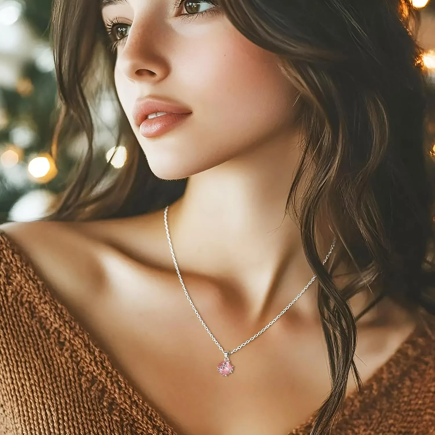 Crystal Pendant Necklace for Women Crystal Solitaire Necklaces for Women Minimalist Trendy Jewelry Dainty Choker Necklace