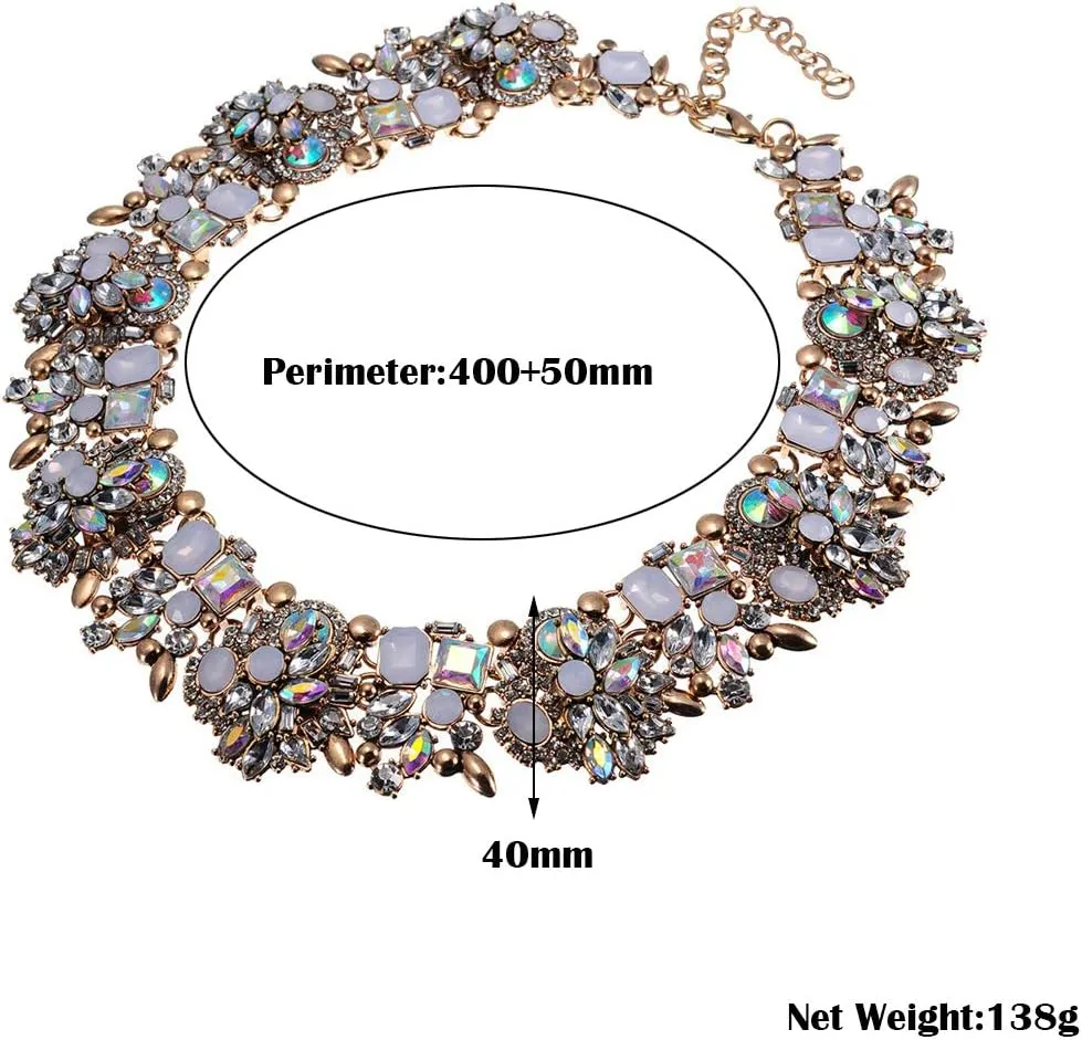 Crystal Rhinestone Statement Necklace, Vintage Chunky Chain Choker Collar Bib Statement Necklace Fashion Costume Jewelry Necklaces for Women