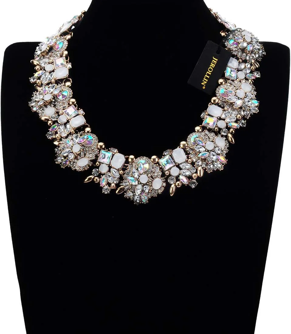 Crystal Rhinestone Statement Necklace, Vintage Chunky Chain Choker Collar Bib Statement Necklace Fashion Costume Jewelry Necklaces for Women