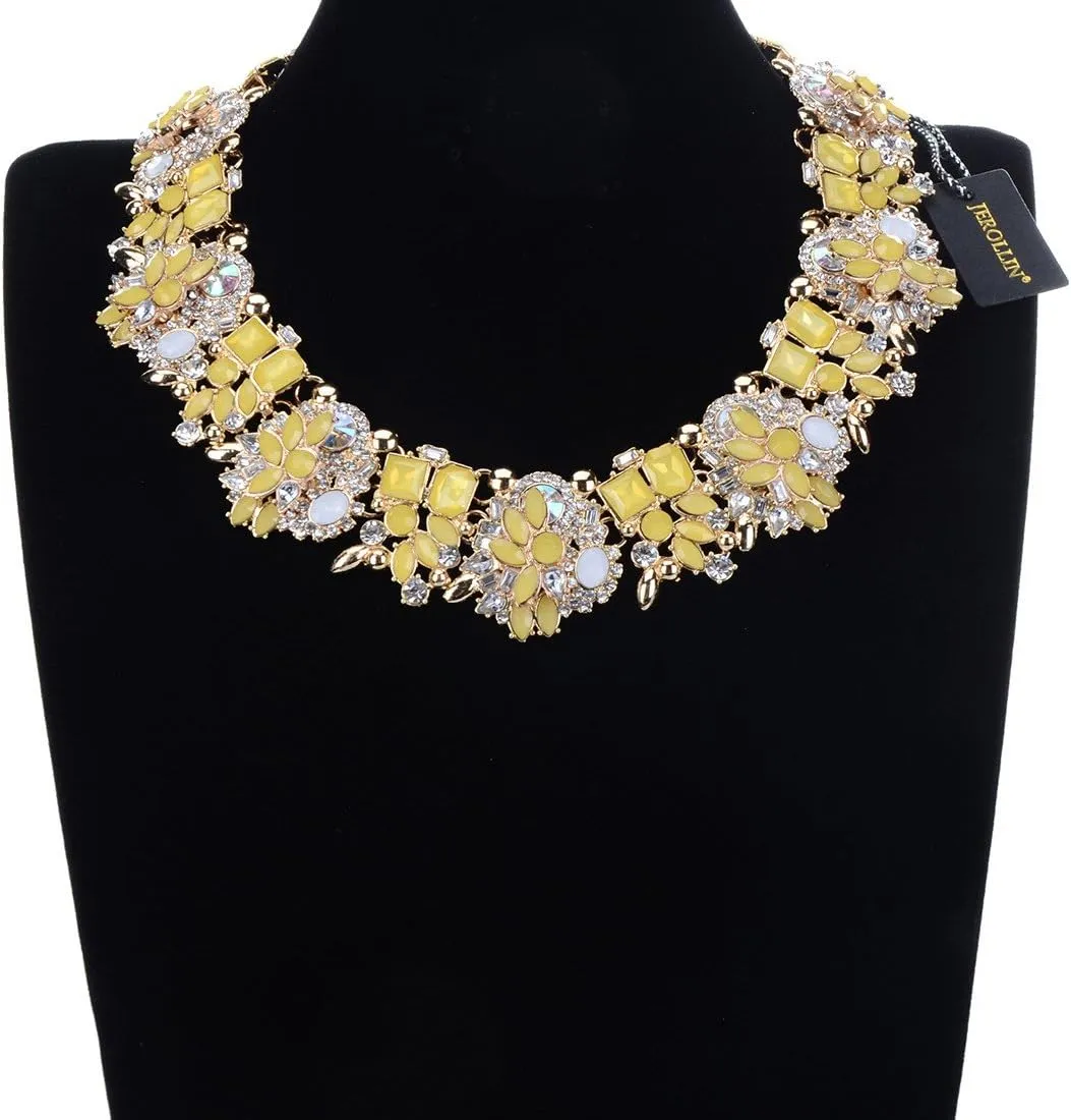 Crystal Rhinestone Statement Necklace, Vintage Chunky Chain Choker Collar Bib Statement Necklace Fashion Costume Jewelry Necklaces for Women