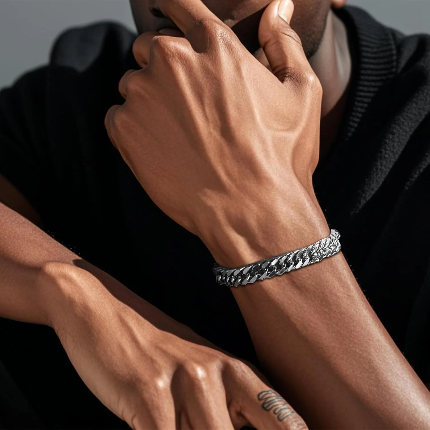 Cuban Link Bracelet for Men, Stainless Steel Men's Bracelets, 8MM Sturdy Miami Hand Chain Hip Hop Wrist Jewelry for Husband/Boyfriend